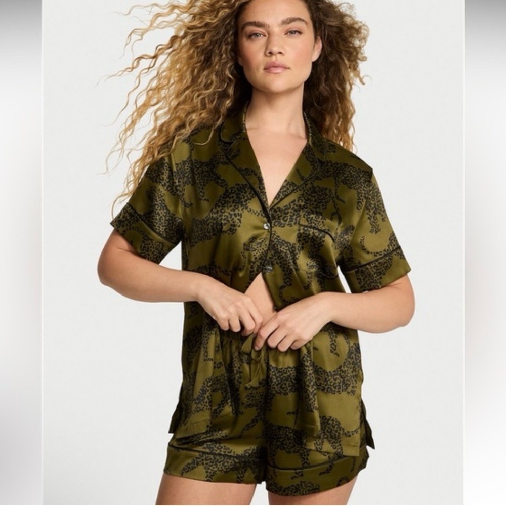 Victoria's Secret Olive Leopard Print Pajama Set